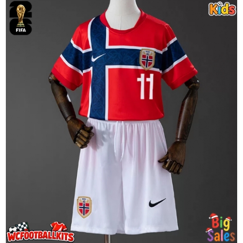 Norway Jorgen Strand Larsen #11 Replica Home Stadium Kit for Kids World Cup 2026 Short Sleeve (+ pants)